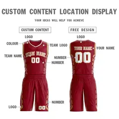Maroon Old Gold-White Graffiti Oblique Bar Basketball Jersey 3