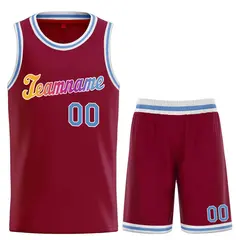 Maroon Powder Blue-White Classic Basketball Uniform Jersey