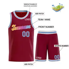 Maroon Powder Blue-White Classic Basketball Uniform Jersey 3