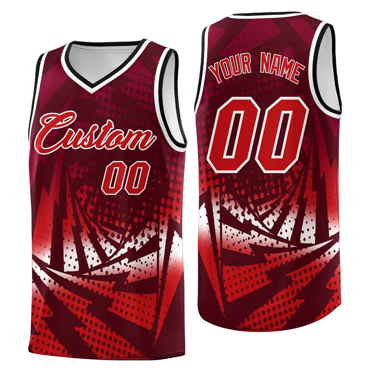 Maroon Red Lightning Halftone Dot Uniform Basketball Jersey