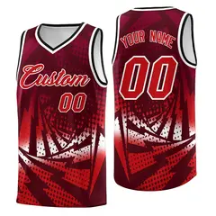 Maroon Red Lightning Halftone Dot Uniform Basketball Jersey 1