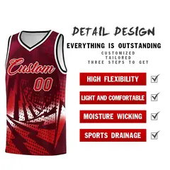 Maroon Red Lightning Halftone Dot Uniform Basketball Jersey 2