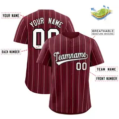 Maroon White and Black Bi-Color Stripes Baseball Jersey 2