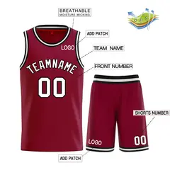 Maroon White-Black Classic Curved Sets Basketball Jersey 3