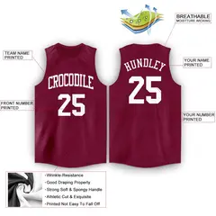 Maroon White Classic Athletic Casual Basketball Jersey 2