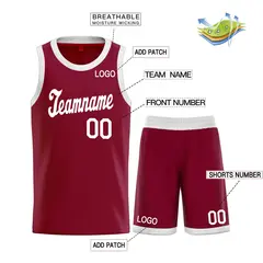 Maroon White Classic Basketball Uniform Jersey 3
