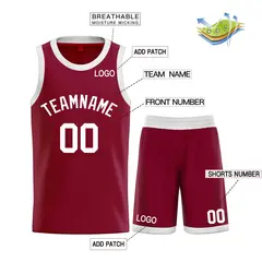Maroon White Classic Curved Basketball Jersey 3
