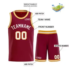 Maroon White Classic Curved Basketball Jersey 3
