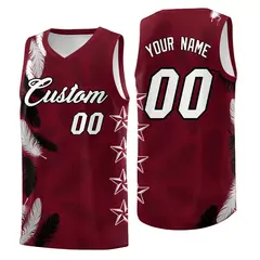Maroon White Feather Series Graffiti Pattern Basketball Jersey 1