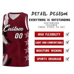 Maroon White Feather Series Graffiti Pattern Basketball Jersey 2