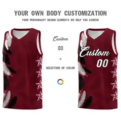 Maroon White Feather Series Graffiti Pattern Basketball Jersey 3