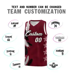 Maroon White Feather Series Graffiti Pattern Basketball Jersey 4