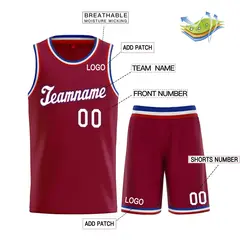 Maroon White-Red Classic Basketball Uniform Jersey 3