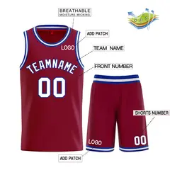 Maroon White-Royal Classic Curved Sets Basketball Jersey 3