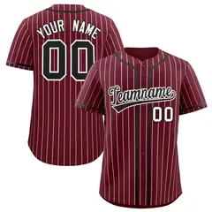 Maroon White Striped Fashion Baseball Jersey