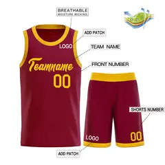 Maroon Yellow Classic Heal Sports Basketball Jersey 3