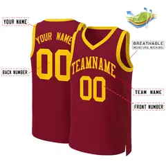 Maroon Yellow Classic Team Basketball Jersey 1