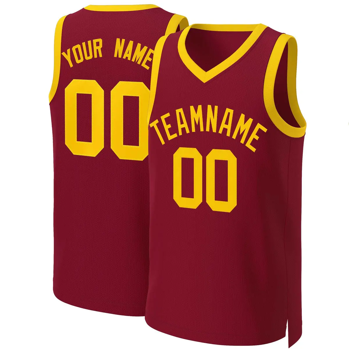 Maroon Yellow Classic Team Basketball Jersey