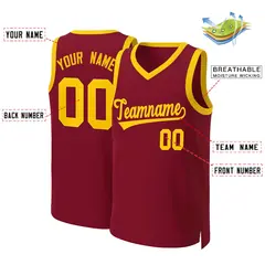 Maroon Yellow Classic Team Basketball Jersey 2