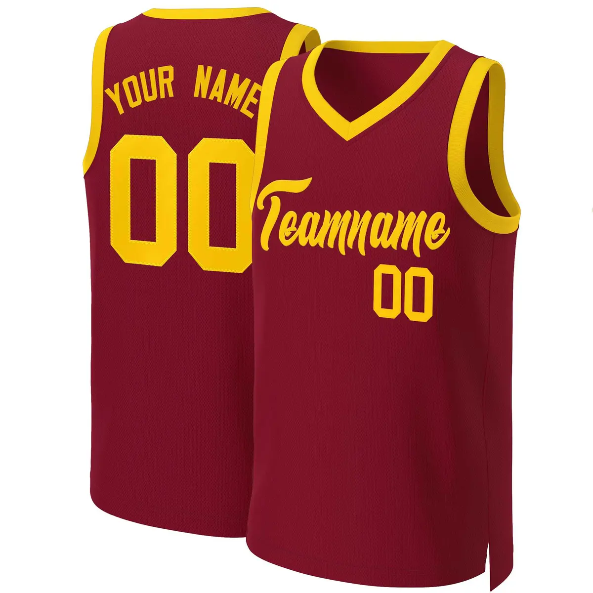 Maroon Yellow Classic Team Basketball Jersey