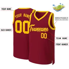 Maroon Yellow Classic Team Basketball Jersey 2