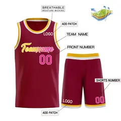 Maroon Yellow-White Classic Heal Sports Basketball Jersey 3