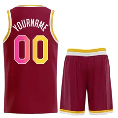 Maroon Yellow-White Classic Sets Basketball Uniform Jersey 2