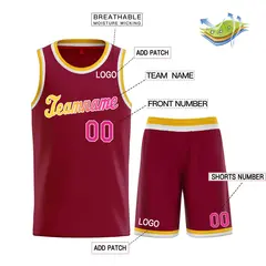 Maroon Yellow-White Classic Sets Basketball Uniform Jersey 3