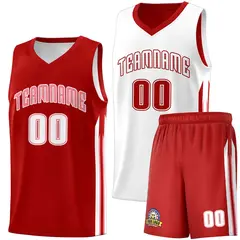Men's Red White Double Side Basketball Jersey Set