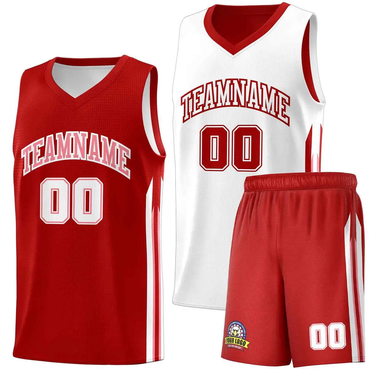 Men's Red White Double Side Basketball Jersey Set