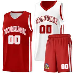 Men's Red White Double Side Basketball Jersey Set