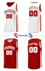 Men's Red White Double Side Basketball Jersey Set 3