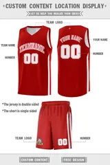 Men's Red White Double Side Basketball Jersey Set 4
