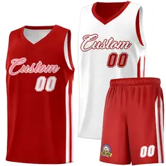 Men's Red White-Pink Double Side Basketball Jersey Set