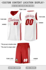 Men's Red White-Pink Double Side Basketball Jersey Set 2