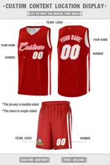 Men's Red White-Pink Double Side Basketball Jersey Set 4