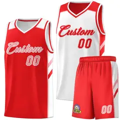 Men's Red White-Pink Double Side Basketball Jersey Set