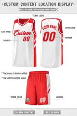 Men's Red White-Pink Double Side Basketball Jersey Set 2