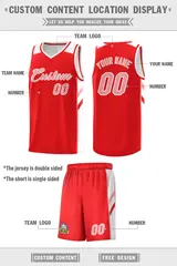 Men's Red White-Pink Double Side Basketball Jersey Set 4