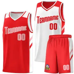 Men's Red White-Pink Double Side Basketball Jersey Set