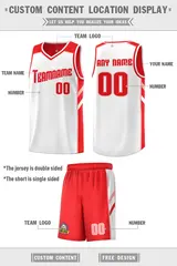 Men's Red White-Pink Double Side Basketball Jersey Set 2