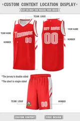 Men's Red White-Pink Double Side Basketball Jersey Set 4