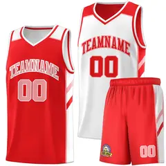 Men's Red White-Pink Double Side Basketball Jersey Set