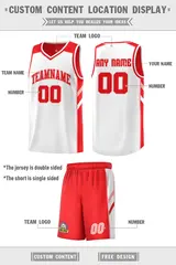 Men's Red White-Pink Double Side Basketball Jersey Set 2