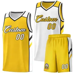 Men's Yellow White Double Side Basketball Jersey Set