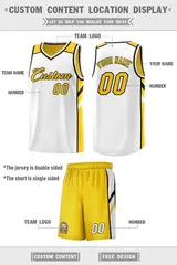 Men's Yellow White Double Side Basketball Jersey Set 2