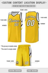 Men's Yellow White Double Side Basketball Jersey Set 4