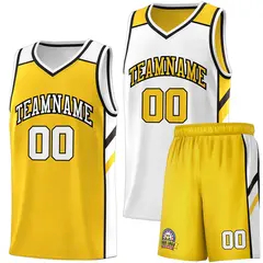 Men's Yellow White Double Side Basketball Jersey Set
