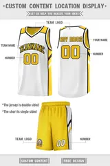Men's Yellow White Double Side Basketball Jersey Set 2
