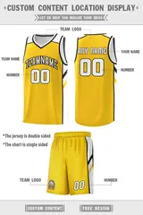 Men's Yellow White Double Side Basketball Jersey Set 4